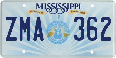 MS license plate ZMA362