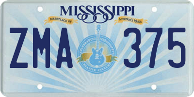MS license plate ZMA375