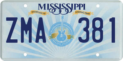 MS license plate ZMA381