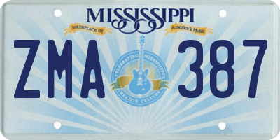 MS license plate ZMA387