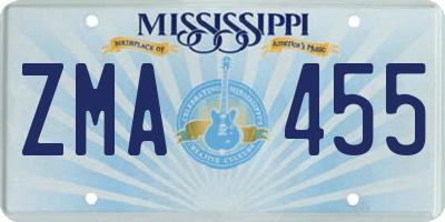 MS license plate ZMA455