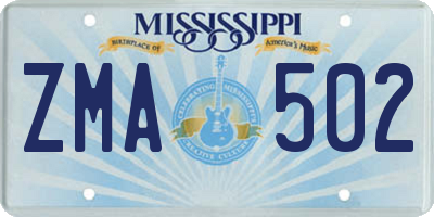 MS license plate ZMA502