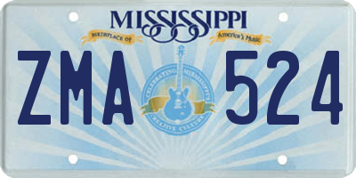 MS license plate ZMA524