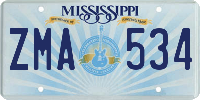 MS license plate ZMA534