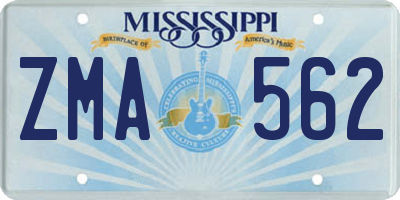MS license plate ZMA562