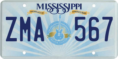 MS license plate ZMA567