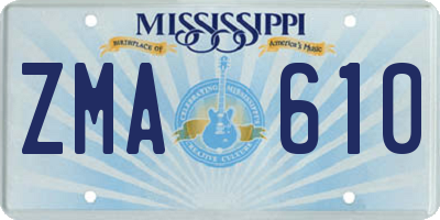 MS license plate ZMA610