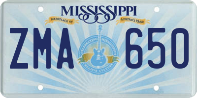 MS license plate ZMA650