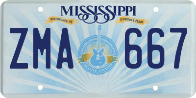 MS license plate ZMA667