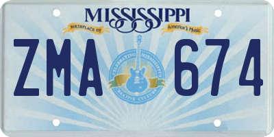 MS license plate ZMA674