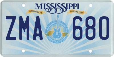 MS license plate ZMA680