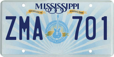 MS license plate ZMA701
