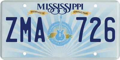 MS license plate ZMA726