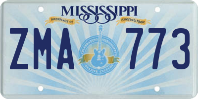 MS license plate ZMA773