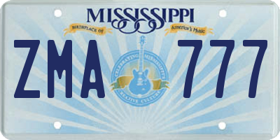 MS license plate ZMA777