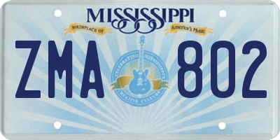 MS license plate ZMA802