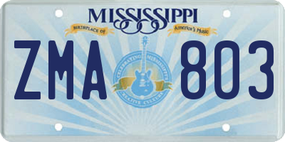 MS license plate ZMA803