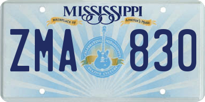 MS license plate ZMA830