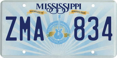 MS license plate ZMA834