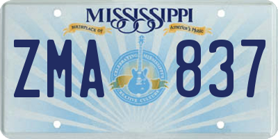 MS license plate ZMA837