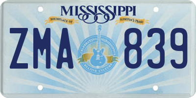 MS license plate ZMA839