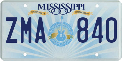 MS license plate ZMA840