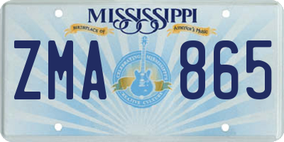 MS license plate ZMA865
