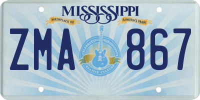 MS license plate ZMA867