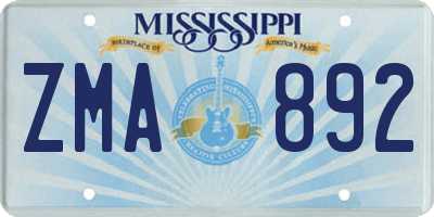MS license plate ZMA892