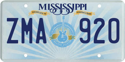 MS license plate ZMA920
