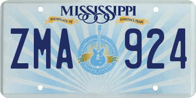 MS license plate ZMA924