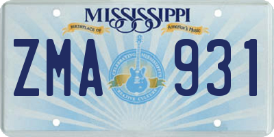 MS license plate ZMA931