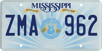 MS license plate ZMA962