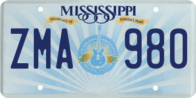 MS license plate ZMA980