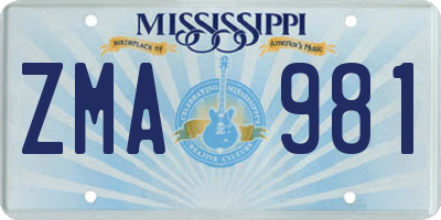 MS license plate ZMA981