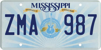 MS license plate ZMA987