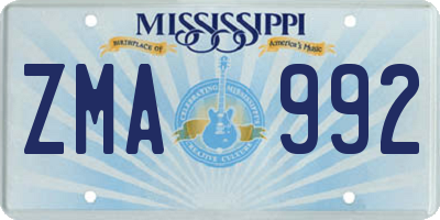 MS license plate ZMA992