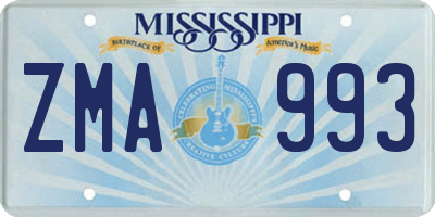 MS license plate ZMA993