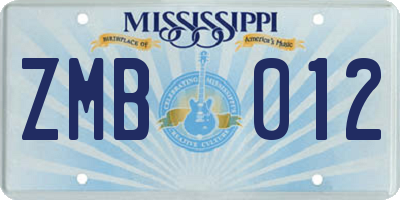 MS license plate ZMB012