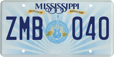 MS license plate ZMB040