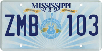 MS license plate ZMB103