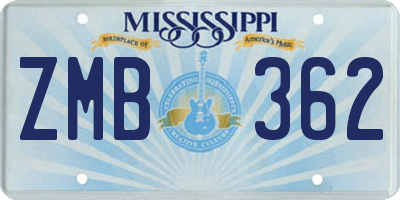 MS license plate ZMB362