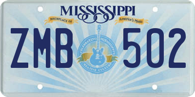 MS license plate ZMB502