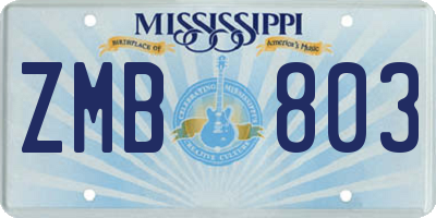 MS license plate ZMB803