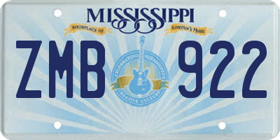 MS license plate ZMB922