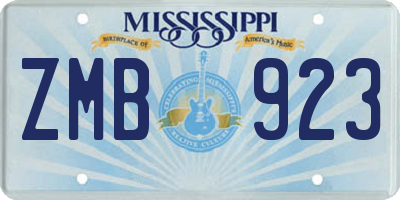 MS license plate ZMB923