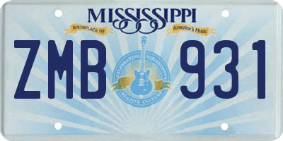 MS license plate ZMB931