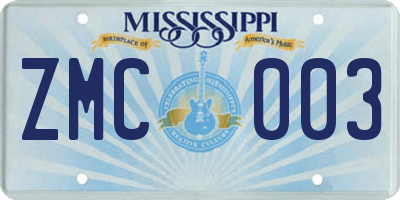 MS license plate ZMC003
