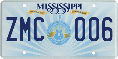 MS license plate ZMC006