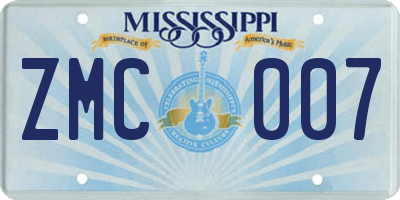 MS license plate ZMC007